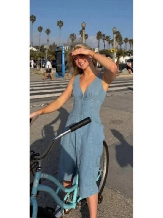 Reformation Sebastien Denim Midi Dress Size 8 NWT - Picture 3 of 16